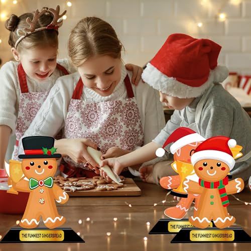 LOTADILO 3 Pcs Christmas Contest Trophy Set Wooden Gingerbread Man Contest Trophy Funny Trophies Gingerbread Man Cookie Santa Snowman Funny Party Prizes for Adults Xmas Decorations - Image 3