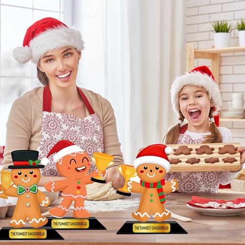 LOTADILO 3 Pcs Christmas Contest Trophy Set Wooden Gingerbread Man Contest Trophy Funny Trophies Gingerbread Man Cookie Santa Snowman Funny Party Prizes for Adults Xmas Decorations - Image 4