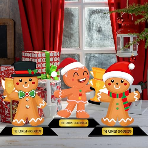 LOTADILO 3 Pcs Christmas Contest Trophy Set Wooden Gingerbread Man Contest Trophy Funny Trophies Gingerbread Man Cookie Santa Snowman Funny Party Prizes for Adults Xmas Decorations - Image 5