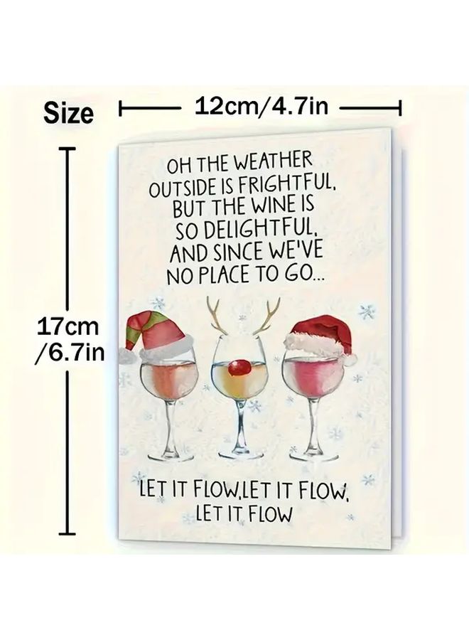 Kraft Paper Christmas Card With Santa Hat Wine Glass Design Let It Flow Quote Includes Red Envelope - Image 4