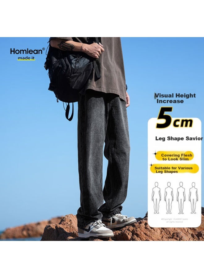 Homlean بنطلون رجال شتوي كلاسيكي بسيط ريترو فضفاض مستقيم واسع K3306 أسود XL - Image 2