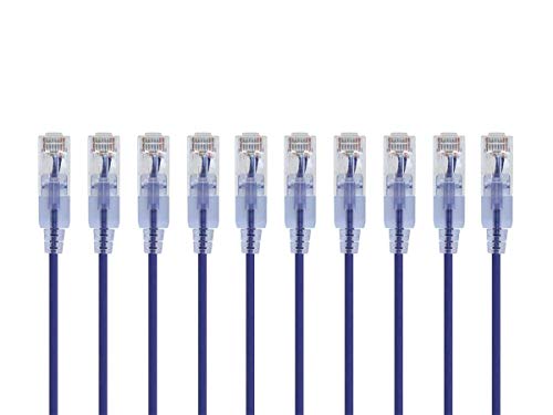Monoprice SlimRun Cat6A Ethernet Patch Cable Snagless RJ45 UTP Pure Bare Copper Wire 10G 30AWG 2ft Purple 10Pack - Image 1