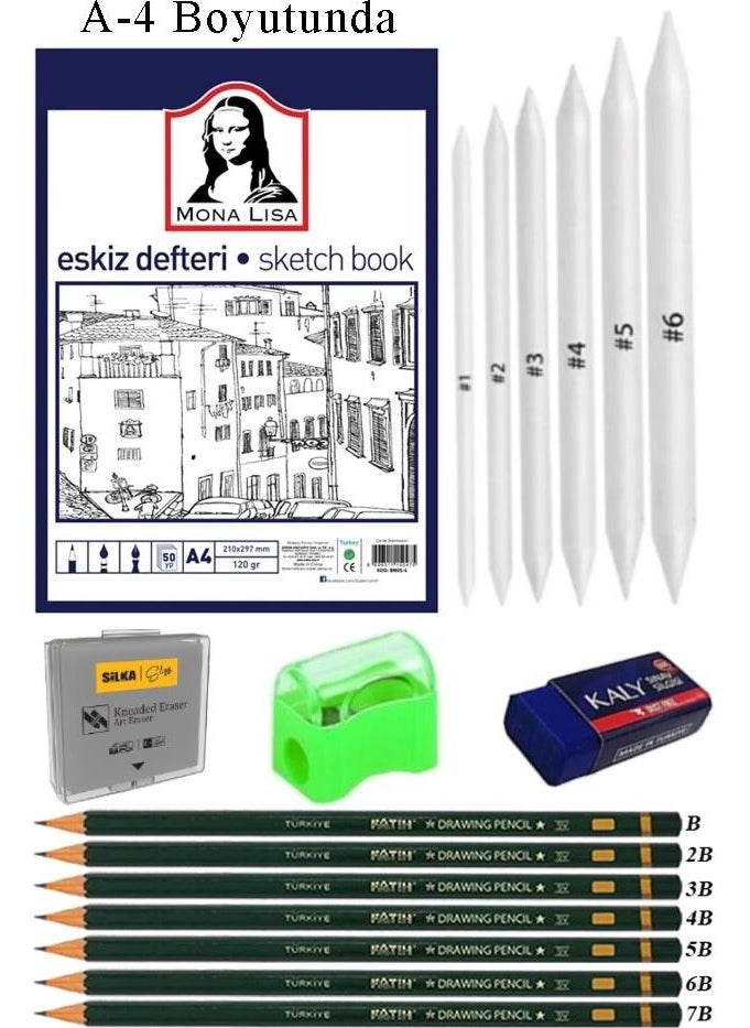 Artlantis Sketchbook A4 50 Sheets Charcoal Drawing Set Shading Pencil Dough Eraser Fatih Graduated Pencil Hobby Design Set  - Image 1