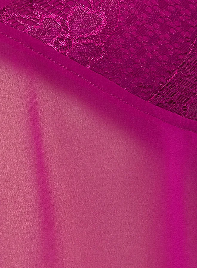 Clovia Clovia Chic Basic Sheer Babydoll with Matching G-string in Magenta - Georgette