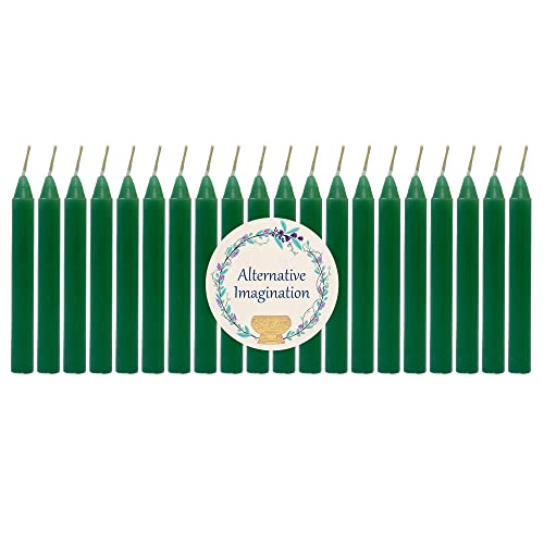 Alternative Imagination Green Chime Candles - 20 Pack of Unscented 4 Inch Mini Taper Candles - Dripless Long Burning Ritual Candles for Meditation, Spell Work, Healing, Prosperity, Growth & Home Decor - Image 1