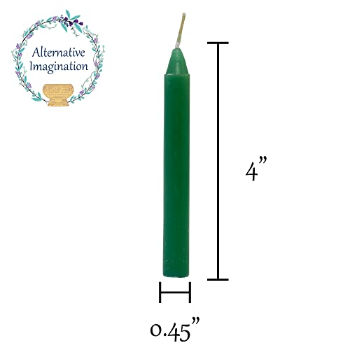Alternative Imagination Green Chime Candles - 20 Pack of Unscented 4 Inch Mini Taper Candles - Dripless Long Burning Ritual Candles for Meditation, Spell Work, Healing, Prosperity, Growth & Home Decor - Image 3