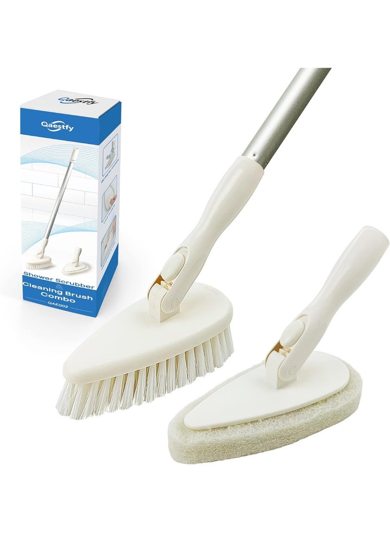 Qaestfy Shower Scrubber Cleaning Brush Combo Bath Tub Tile Cleaner Scrubber Brush with 51'' Adjustable Long Handle Scrub Brush for Bathroom Shower Bathtub Wall Mop Cleaning Scrubbing - Image 1