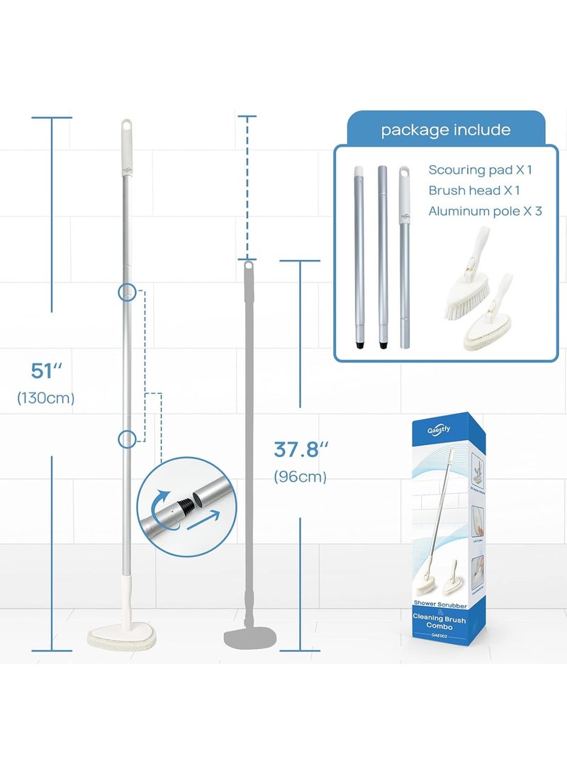 Qaestfy Shower Scrubber Cleaning Brush Combo Bath Tub Tile Cleaner Scrubber Brush with 51'' Adjustable Long Handle Scrub Brush for Bathroom Shower Bathtub Wall Mop Cleaning Scrubbing - Image 3