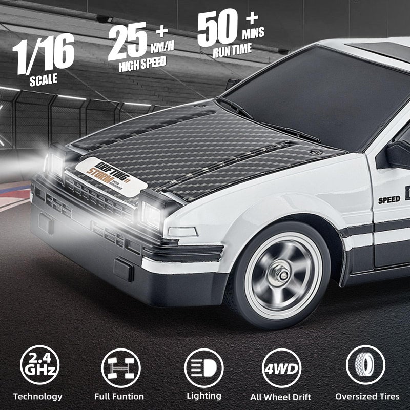 YUAN PLAN RC Drift Car 116 24GHz 4WD RTR Drift Car High Speed Remote Control Cars with LED Lights Two Batteries and Drifting Tires Racing Toy Cars for Boys Kids Girls Adults White - Image 3