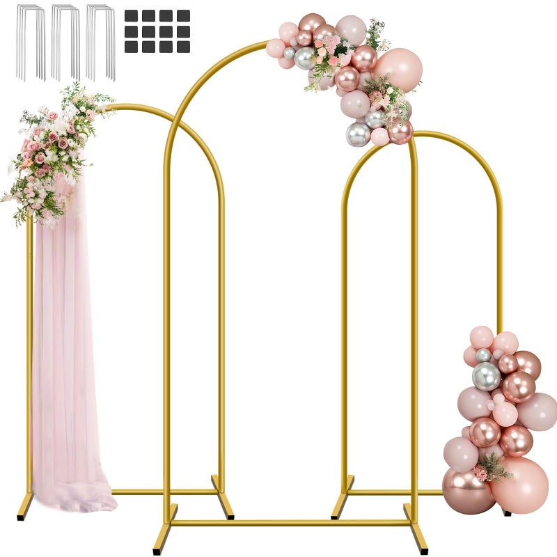 Hemmotop Metal Arch Backdrop Stand, 7.2FT+6.6FT+6FT Wedding Arches for Backdrop, Gold Background Arch Stands Set of 3, Flower Arches Frame for Birthday Party, Baby Shower, Graduation, Garden DÃ©cor - Image 1