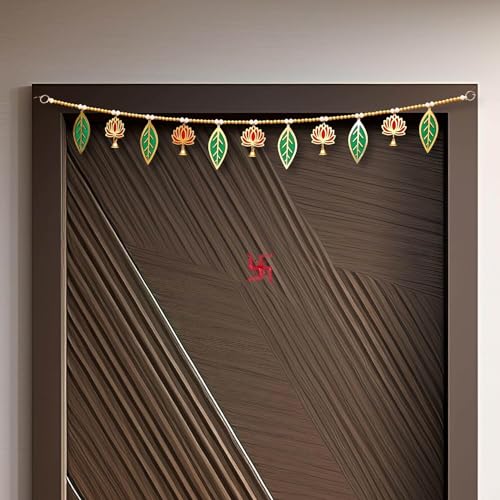 CREYENTES® Handmade Pink Lotus Mango Leaf Toran with Side Hangings, Bandanwar, Door Hanging for Main Entrance, MDF, Temple, Wedding, All Festival Decoration Stylish (Lotus_Pan_Toran), 36 cm - Image 5