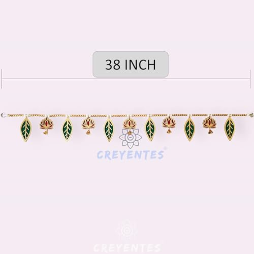 CREYENTES® Handmade Pink Lotus Mango Leaf Toran with Side Hangings, Bandanwar, Door Hanging for Main Entrance, MDF, Temple, Wedding, All Festival Decoration Stylish (Lotus_Pan_Toran), 36 cm - Image 3