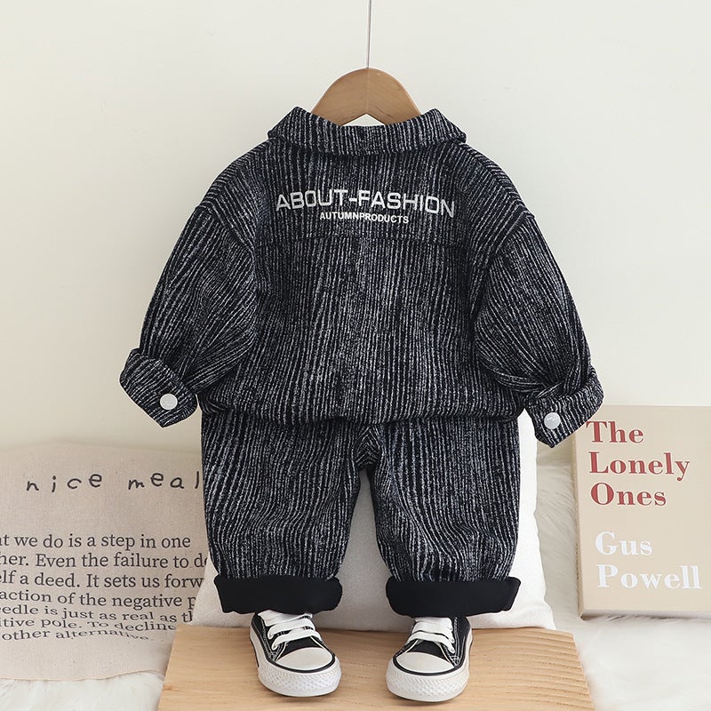 Handsome Boys Spring New Clothing Children'S Striped Denim Long Sleeve Shirt Cardigan Three-Piece Set - Image 5