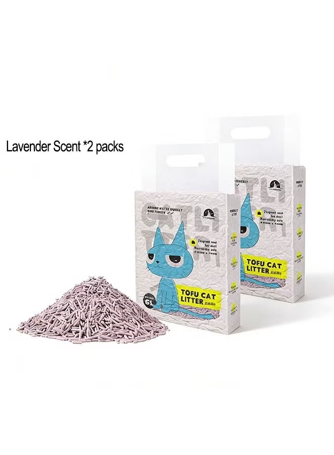 2 حزم نفايات القط التوفو - حبيبات كبيرة نفايات القط الطبيعية الخالية من الغبار ، نفايات القط المتجمعة الفعالة والقابلة للتحلل الحيوي ، متجمعة بشكل وثيق غير لاصقة للشعر (12L - رائحة اللافندر) - Image 1
