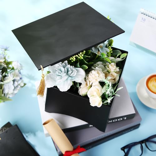 Feifeiya 8.7 x 8.7 x 6.9 Inch Graduation Cap Flower Box 2025 Graduation Gift Box Candy Case Black Doctoral Cap Empty Container for Grad Party Favors Gifts Flower Arrangements and Table Decorations - Image 4