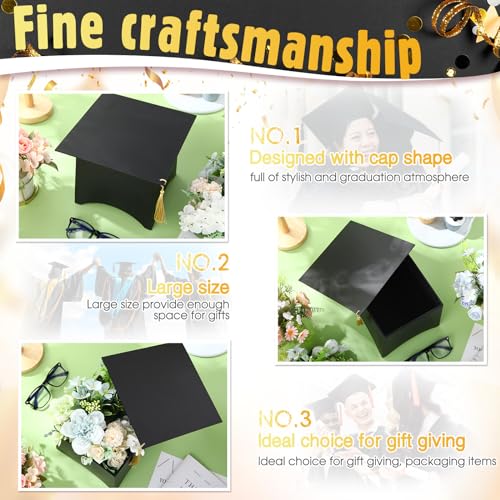 Feifeiya 8.7 x 8.7 x 6.9 Inch Graduation Cap Flower Box 2025 Graduation Gift Box Candy Case Black Doctoral Cap Empty Container for Grad Party Favors Gifts Flower Arrangements and Table Decorations - Image 3