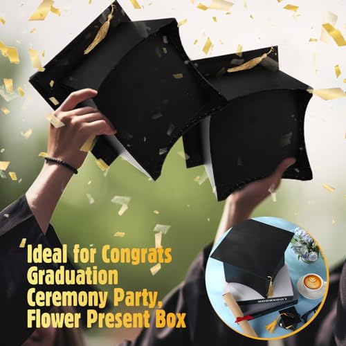 Feifeiya 8.7 x 8.7 x 6.9 Inch Graduation Cap Flower Box 2025 Graduation Gift Box Candy Case Black Doctoral Cap Empty Container for Grad Party Favors Gifts Flower Arrangements and Table Decorations - Image 5