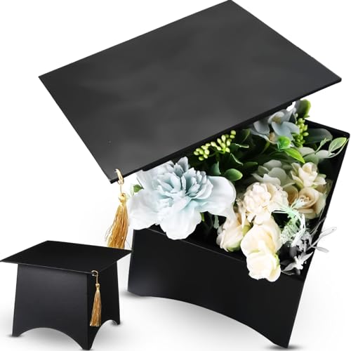 Feifeiya 8.7 x 8.7 x 6.9 Inch Graduation Cap Flower Box 2025 Graduation Gift Box Candy Case Black Doctoral Cap Empty Container for Grad Party Favors Gifts Flower Arrangements and Table Decorations - Image 1
