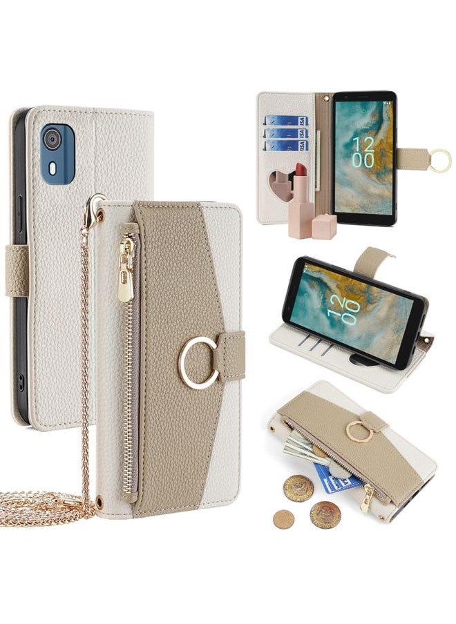 HuHa - Case Cover For Nokia C02 TA-1522 Crossbody Litchi Texture Leather Phone Case White - Image 1