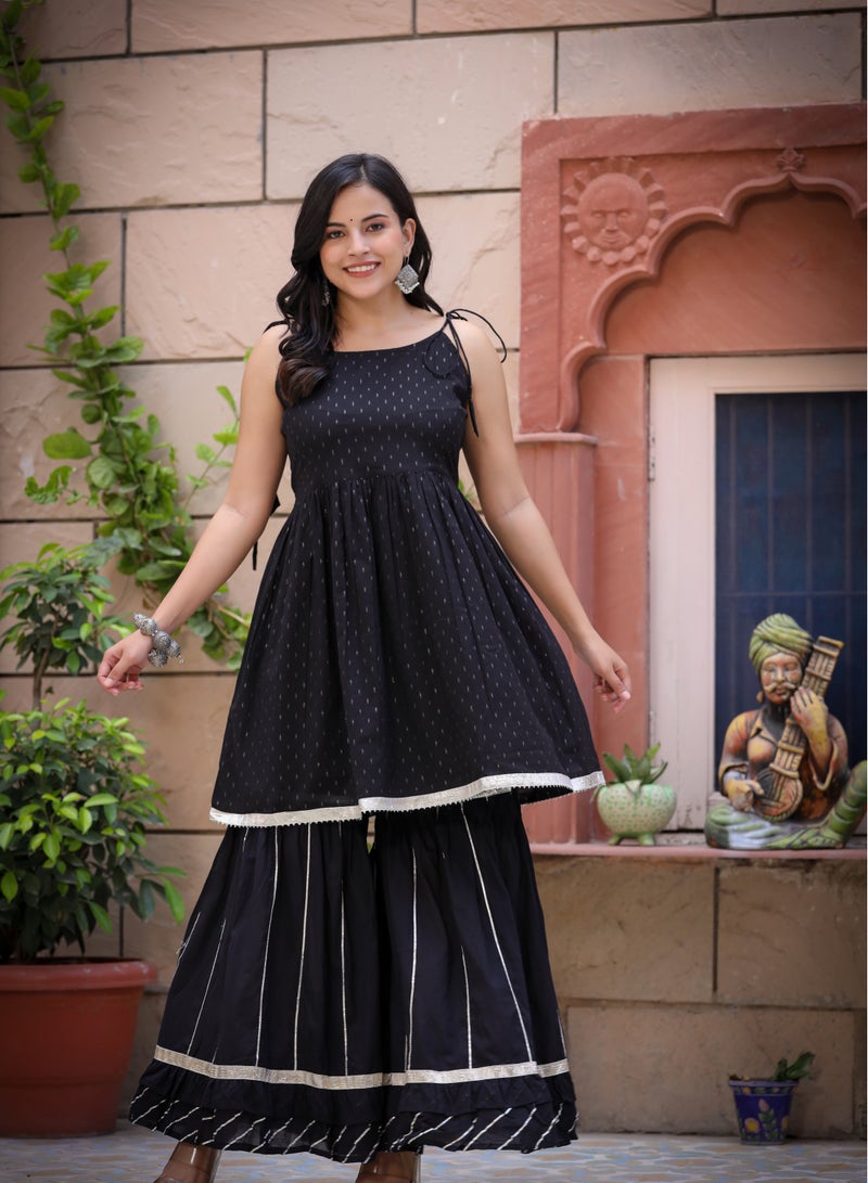 Swadesh Souq Stylish Black Peplum Kurta Sharara Set for Women  - Image 1
