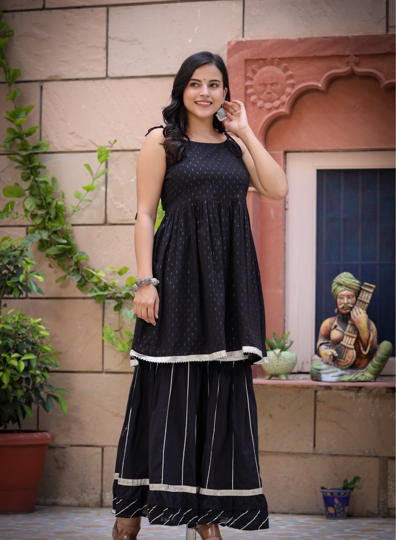 Swadesh Souq Stylish Black Peplum Kurta Sharara Set for Women  - Image 3
