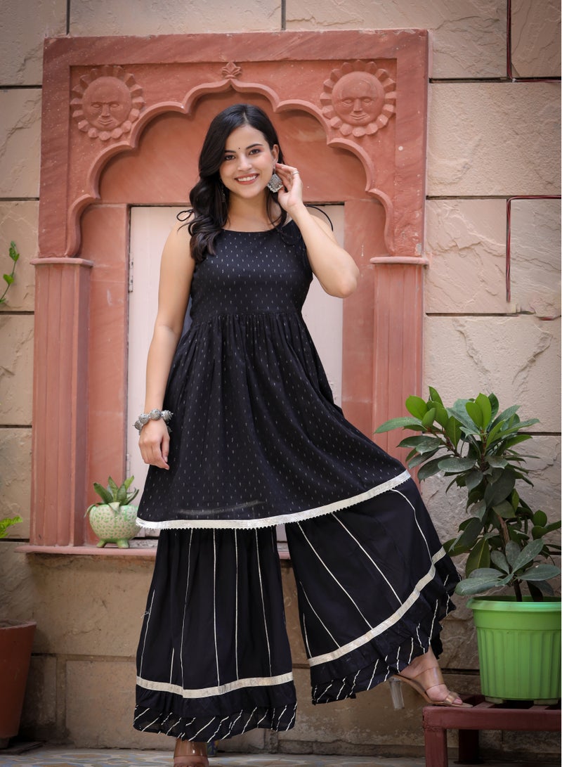 Swadesh Souq Stylish Black Peplum Kurta Sharara Set for Women  - Image 4