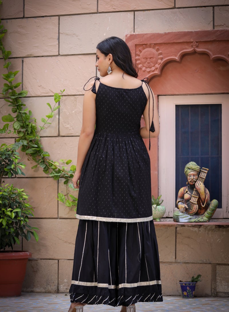 Swadesh Souq Stylish Black Peplum Kurta Sharara Set for Women  - Image 5