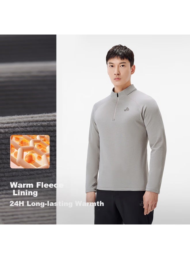 Pelliot Outdoor Fleece Jacket Uni Spring Autumn Antibacterial Warmth Stand Collar T-shirt Base Layer 114315385 Black S - Image 2