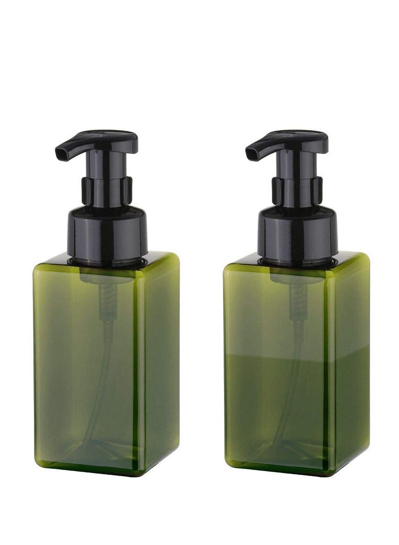 Foaming Soap Dispenser, 450ml (15oz) Refillable Pump Bottle Plastic for Liquid Soap, Shampoo, Body Wash (2 Pcs) (Green 450ML) - Image 1