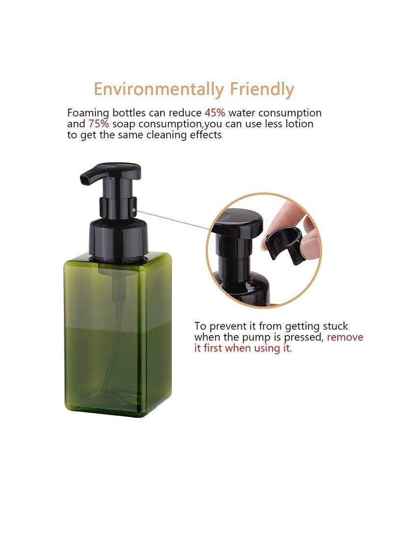 Foaming Soap Dispenser, 450ml (15oz) Refillable Pump Bottle Plastic for Liquid Soap, Shampoo, Body Wash (2 Pcs) (Green 450ML) - Image 5