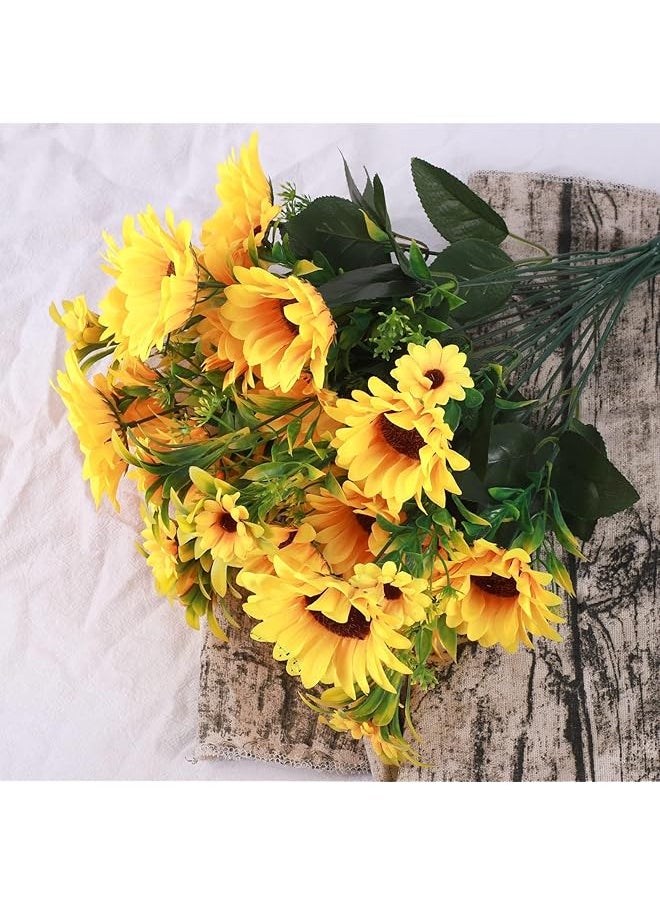 erorex Artificial Flowers Artificial Sunflower Bouquets Long Fake Flowers For Baby Shower Home Wedding Fall Decor Bride Holding Flowers 50Cm Diy Garden Craft Art Decor 2 Bundles Golden Yellow  - Image 2
