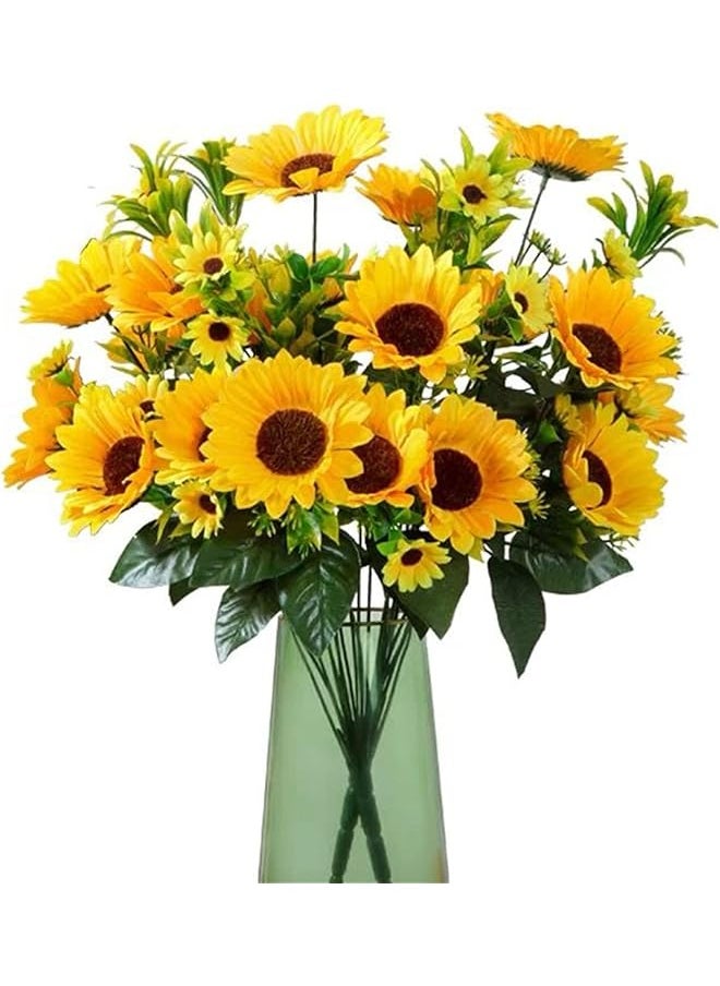 erorex Artificial Flowers Artificial Sunflower Bouquets Long Fake Flowers For Baby Shower Home Wedding Fall Decor Bride Holding Flowers 50Cm Diy Garden Craft Art Decor 2 Bundles Golden Yellow  - Image 1