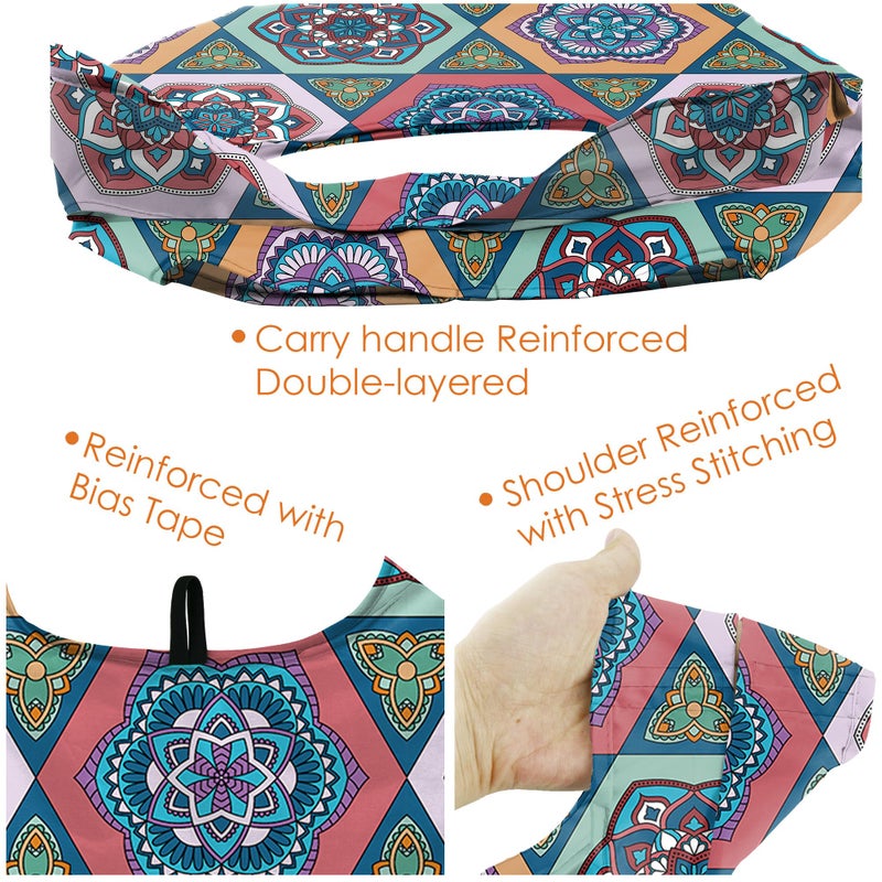 BeeGreen Boho Gifts for Women Geometric Reusable Grocery Bags Mandala Shopping Bags Bulk 6 Pack 50LBS X-Large Foldable-Machine Washable-Heavy Duty Mandana Yoga Gifts - Image 5