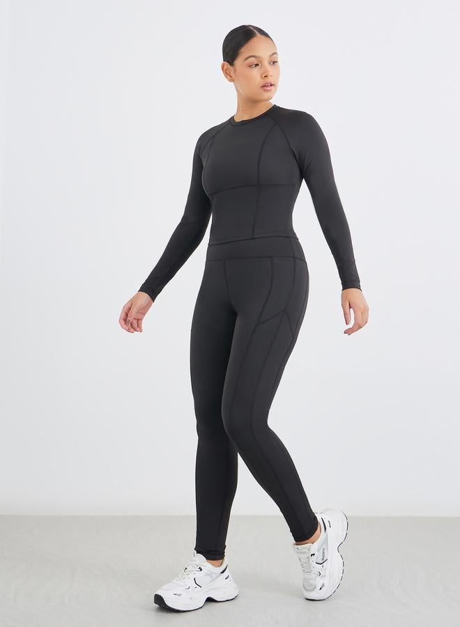 Styli Contour Detail Thumbhole Long Sleeve Top and Leggings Set - Image 2
