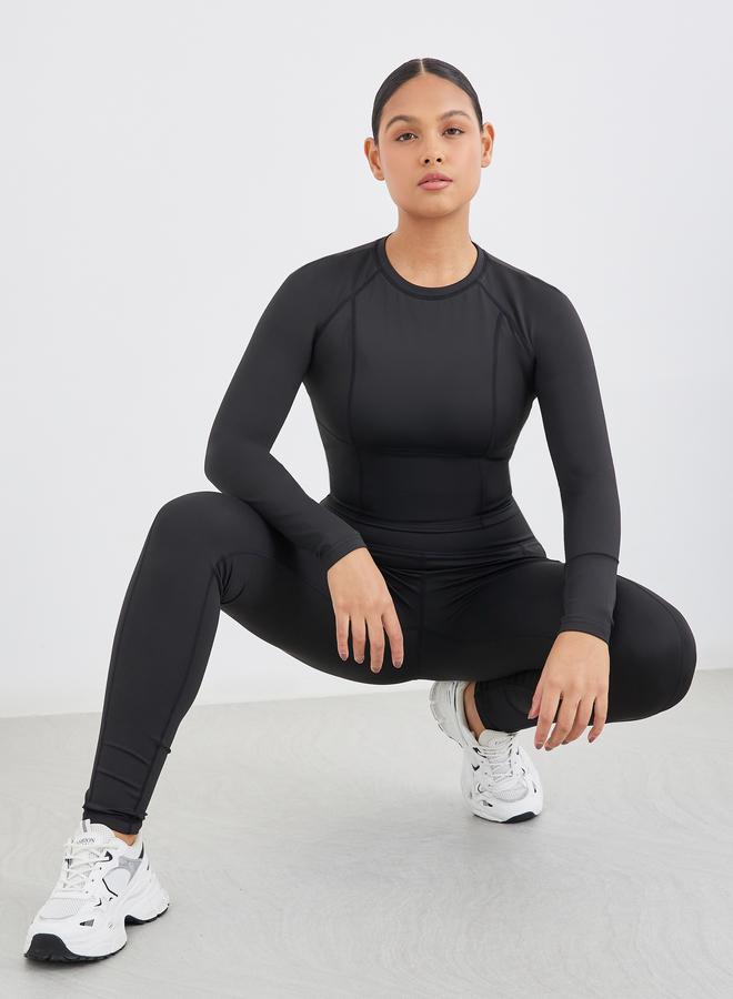 Styli Contour Detail Thumbhole Long Sleeve Top and Leggings Set - Image 1