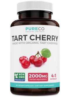 Organic Tart Cherry Capsules 4:1 Extract Equals 2000Mg Of Fresh Tart Cherries (Vegan) Natural Uric Acid Support Supplement 60 Capsules Of 500Mg (No Pills Or Juice)