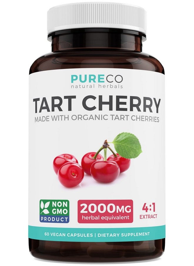 PURE CO - Organic Tart Cherry Capsules 4:1 Extract Equals 2000Mg Of Fresh Tart Cherries (Vegan) Natural Uric Acid Support Supplement 60 Capsules Of 500Mg (No Pills Or Juice) - Image 1
