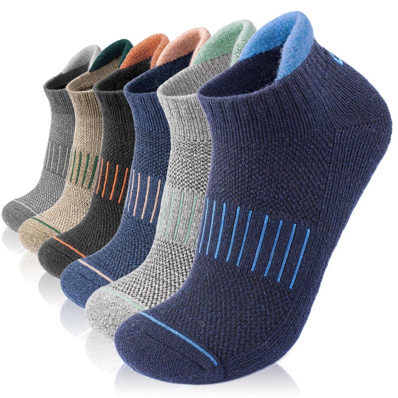 Lapulas Merino Wool Ankle Hiking Running Socks for Men Women Breathable Compression Thick Athletic No Show Socks 6 Pairs - Image 1