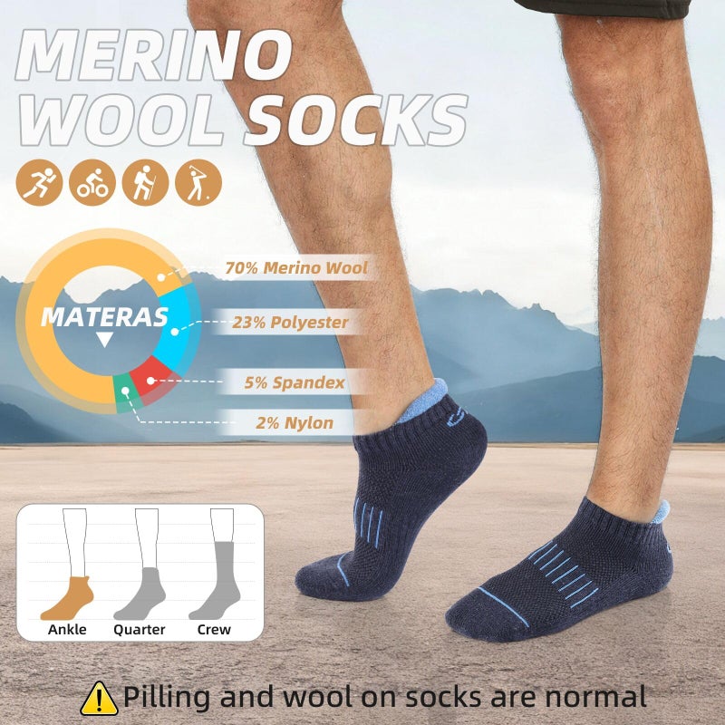 Lapulas Merino Wool Ankle Hiking Running Socks for Men Women Breathable Compression Thick Athletic No Show Socks 6 Pairs - Image 5