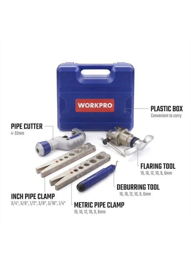 WORKPRO 5-Piece Professional Flaring Tool and Pipe Cutter Kit – Universal SAE & Metric Tube Expander Set with Deburring Tool for Copper & Aluminum Pipes, HVAC & Plumbing, WP303001 - Image 3