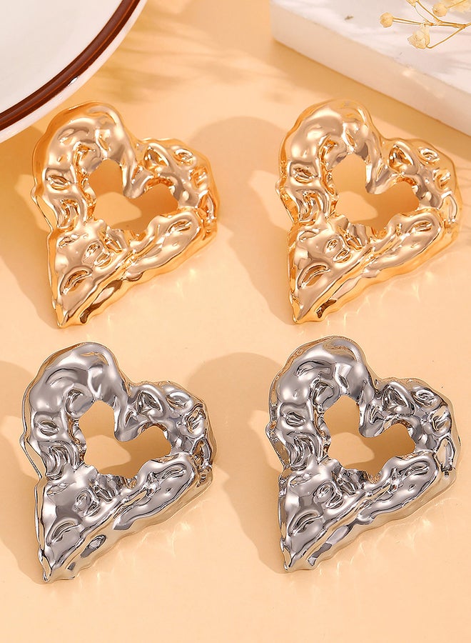 Take Two Textured Heart Shape Hoop Earrings  - Image 4