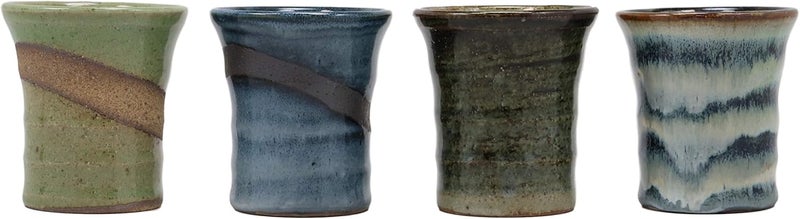 Ebros Gift Japanese Colorful Landscape Abstract Art Natural Glazed Porcelain 5oz Drink Coffee Tea Cup Set of 4 Made In Japan Artistic Pottery Decor Of Asian Fusion Decorative Earthenware Drinking Cups - Image 2