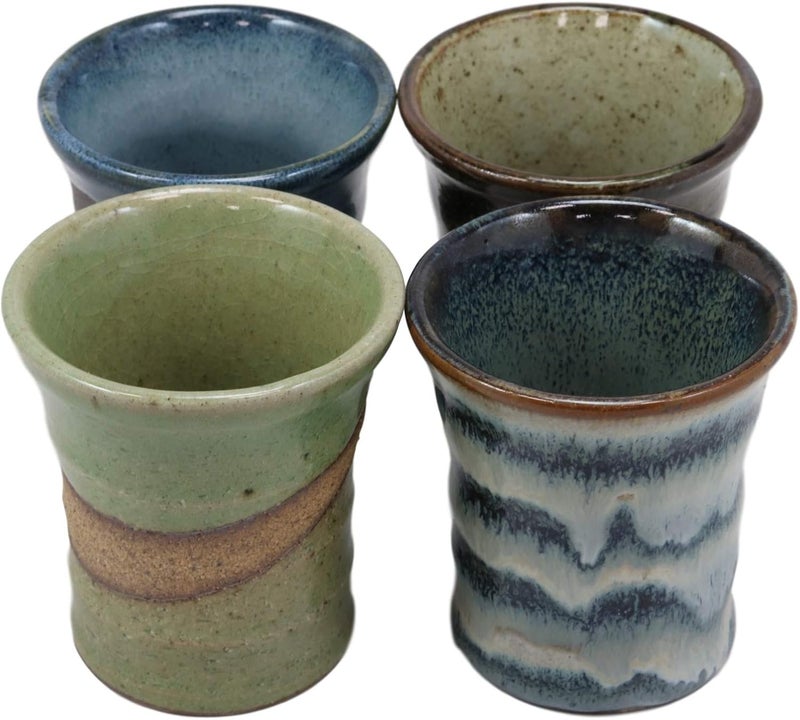 Ebros Gift Japanese Colorful Landscape Abstract Art Natural Glazed Porcelain 5oz Drink Coffee Tea Cup Set of 4 Made In Japan Artistic Pottery Decor Of Asian Fusion Decorative Earthenware Drinking Cups - Image 4