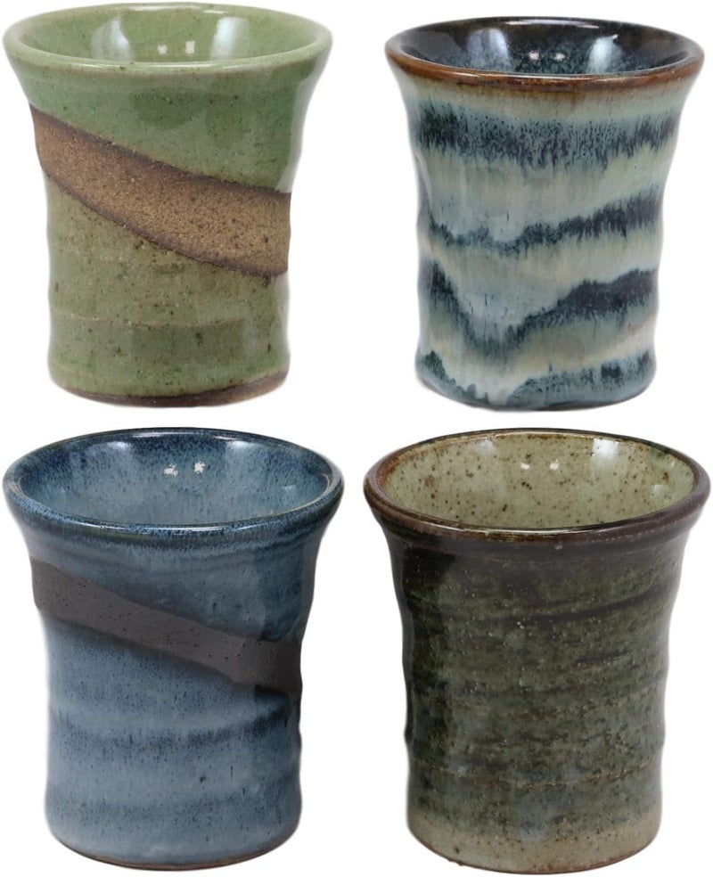 Ebros Gift Japanese Colorful Landscape Abstract Art Natural Glazed Porcelain 5oz Drink Coffee Tea Cup Set of 4 Made In Japan Artistic Pottery Decor Of Asian Fusion Decorative Earthenware Drinking Cups - Image 3