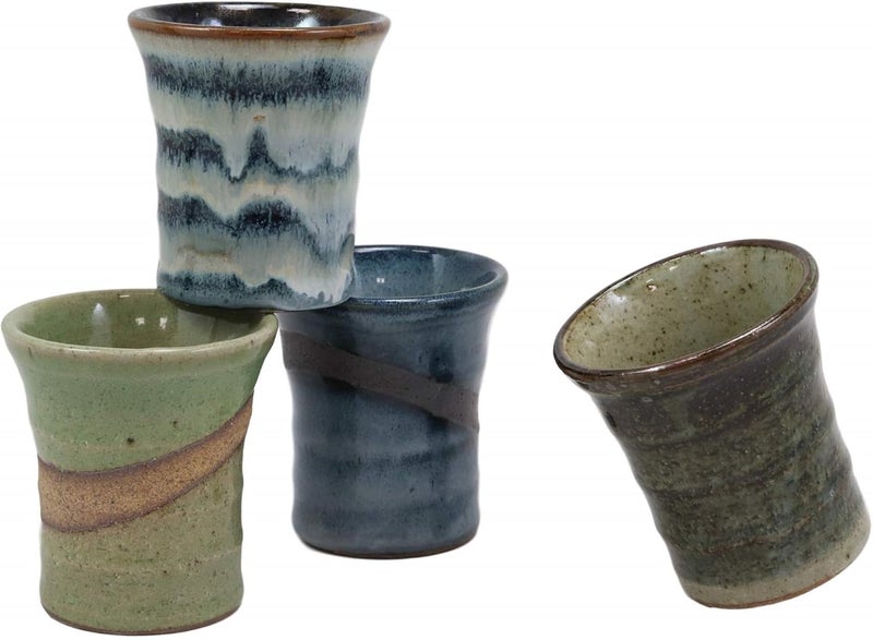 Ebros Gift Japanese Colorful Landscape Abstract Art Natural Glazed Porcelain 5oz Drink Coffee Tea Cup Set of 4 Made In Japan Artistic Pottery Decor Of Asian Fusion Decorative Earthenware Drinking Cups - Image 1