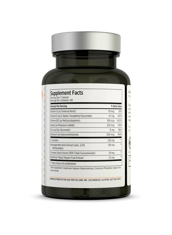 LES Labs Thyroid Support – Metabolic Health, Thyroid Hormone Production, Energy & Focus – Iodine, L-Tyrosine, Ashwagandha, Selenium & Turmeric – Non-GMO Supplement – 60 Capsules - Image 2