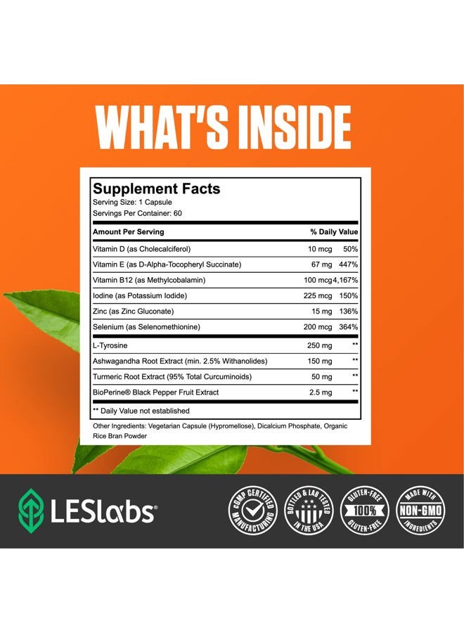 LES Labs Thyroid Support – Metabolic Health, Thyroid Hormone Production, Energy & Focus – Iodine, L-Tyrosine, Ashwagandha, Selenium & Turmeric – Non-GMO Supplement – 60 Capsules - Image 4