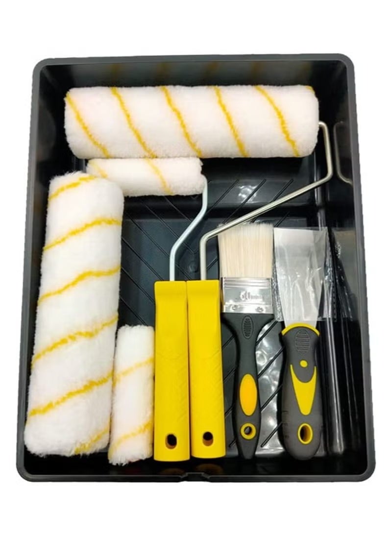 BAH 9 Piece Paint Roller Set for Walls & Ceilings, Complete Painting Kit with 9 Inch & 4 Inch Rollers, Paint Tray, Brush & Scraper - Image 1
