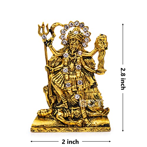 GCT Goddess Kali MATA Idol Maa Kali Murti (B-164) Antique Gold Metal Statue for Home Décor Car Dashboard Mandir Pooja Murti Temple Puja Office Table Showpiece - Image 2