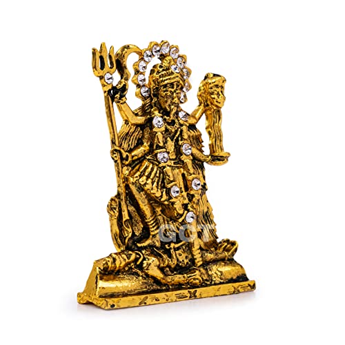 GCT Goddess Kali MATA Idol Maa Kali Murti (B-164) Antique Gold Metal Statue for Home Décor Car Dashboard Mandir Pooja Murti Temple Puja Office Table Showpiece - Image 3